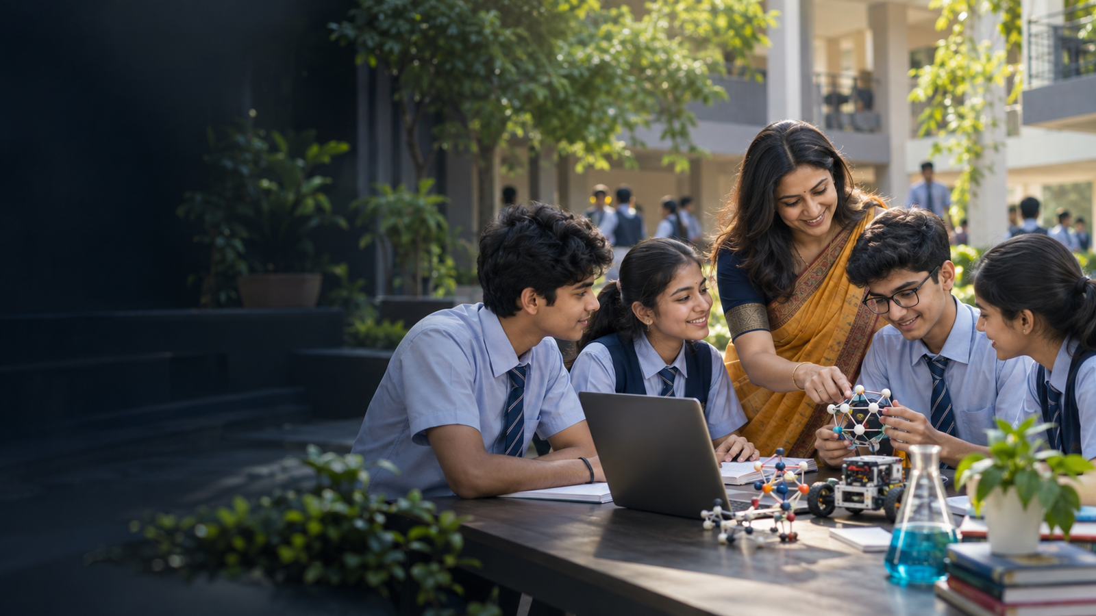 Indian students learning science with their teacher